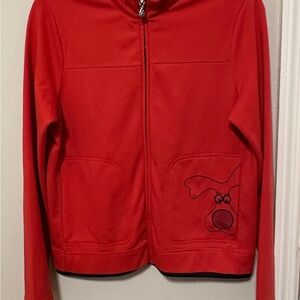 Red Hoodie with Embroidered Dog Design
